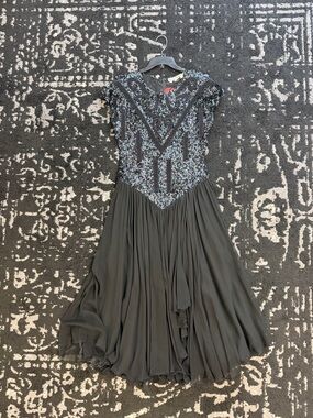 Oleg Cassini Black Midi Dress with Beaded Bodice